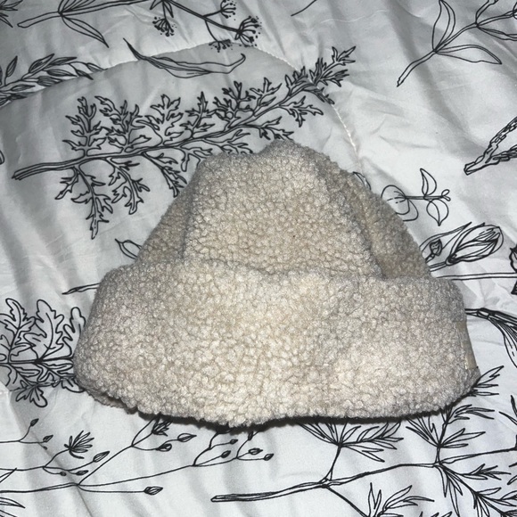 Women’s Beige Fuzzy Beanie - Picture 2 of 4
